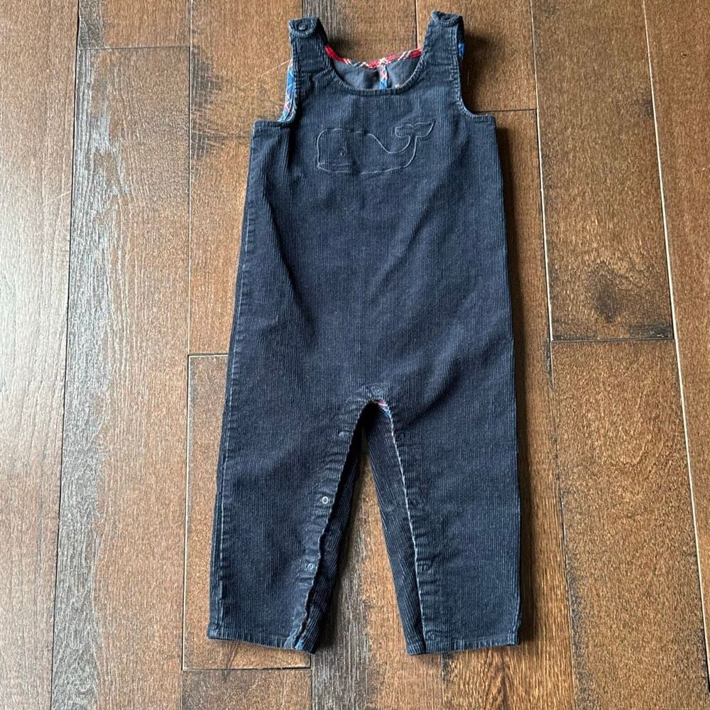 Vineyard vines kids boys corduroy bib overalls size 12-18 months navy blue whale